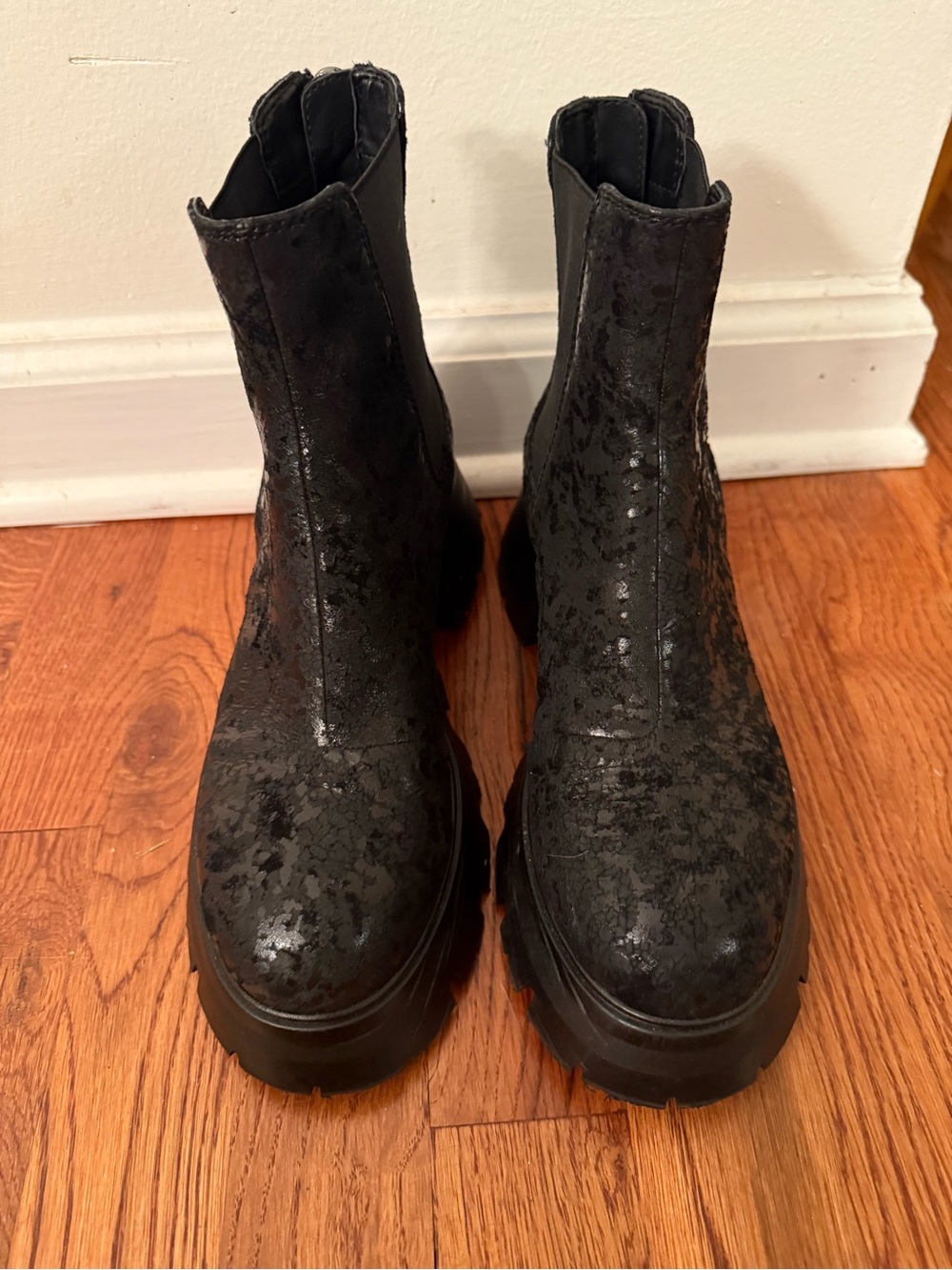 DKNY Black Textured Chunky Chelsea Combat Boots